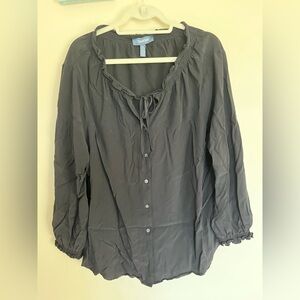 ModCloth Countryside Romance Tie Neck Blouse Size 2x Black Button Up